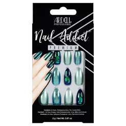 Nail Addict Premium Artificial Nail Set, Green Glitter Chrome, 24pc