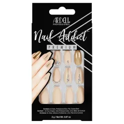 Nail Addict Premium Artificial Nail Set, Nude Jeweled Coffin, 24pc