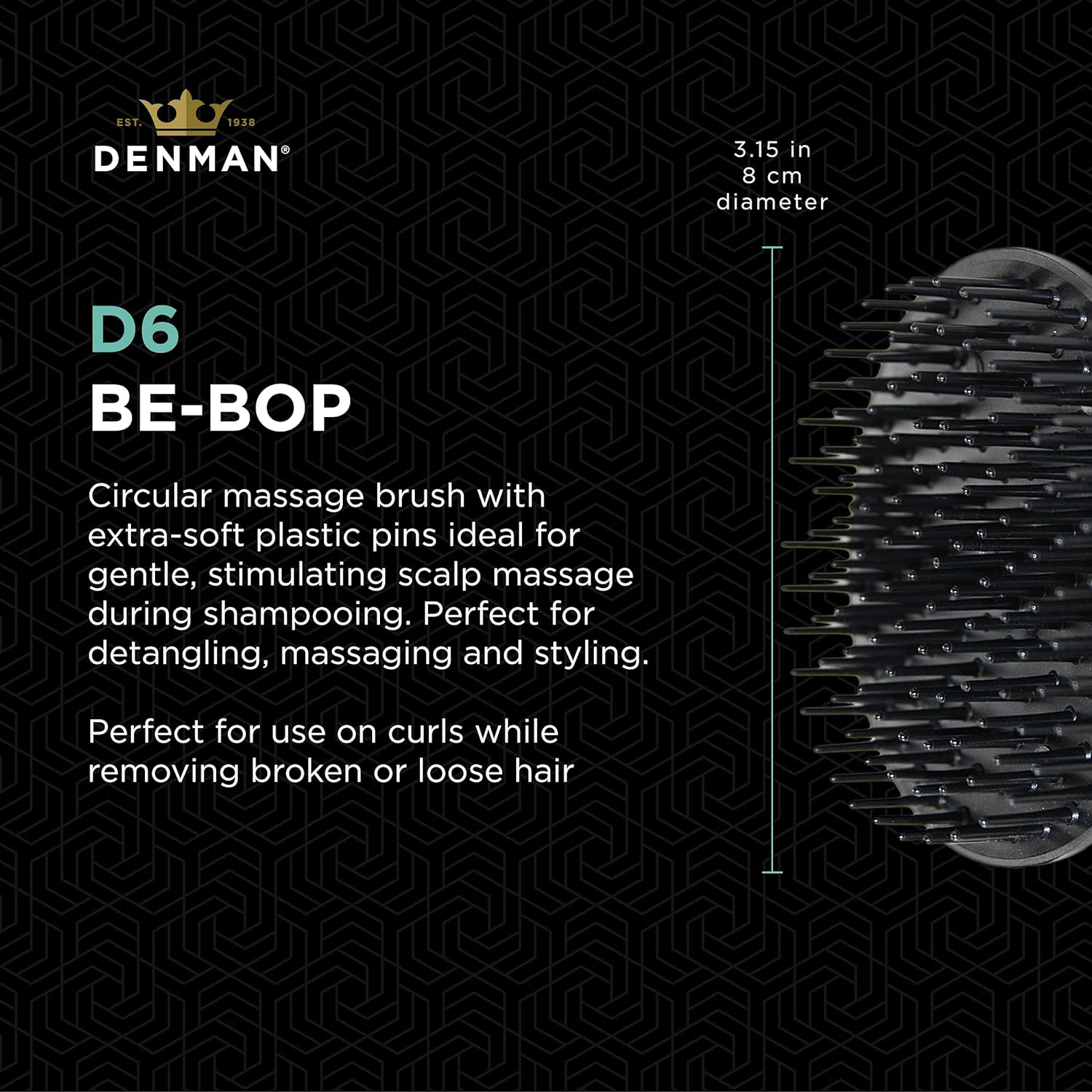 D6 Original Be Bop Scalp Massager & Shower Brush, Black - Image 5