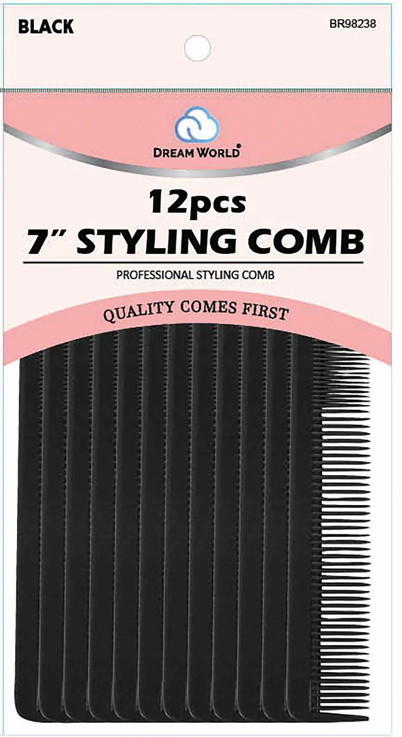 7in Styling Combs - Black, 12ct