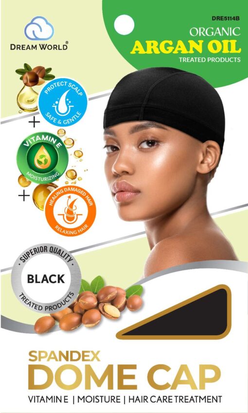 Argan Oil Treated Spandex Dome Cap - Black