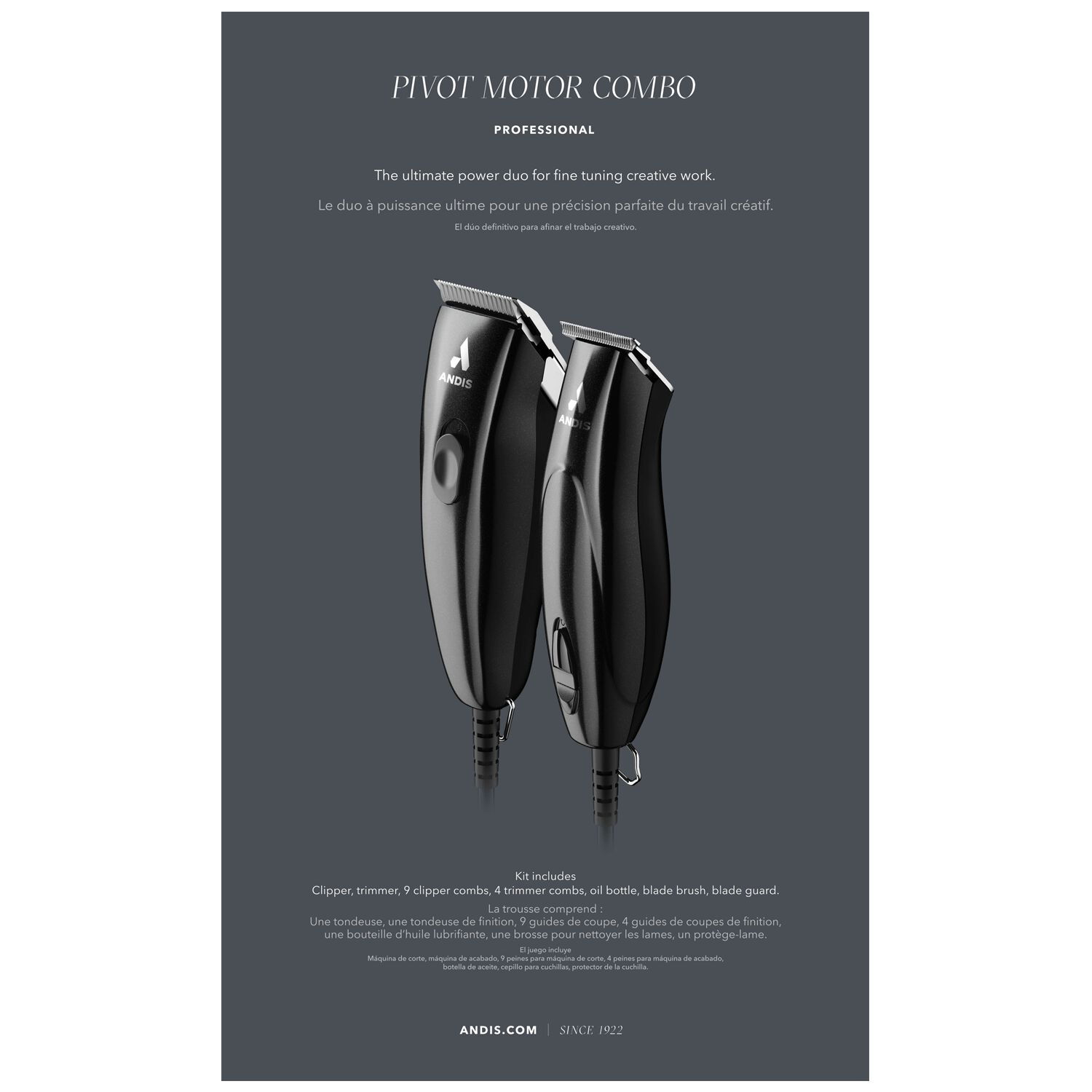 Pivot Motor Clipper/Trimmer Combo - Black - Nigel Beauty