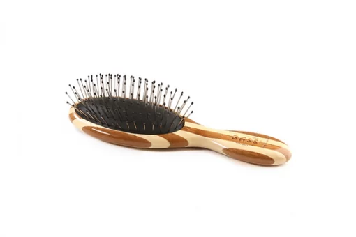 801 Striped Bamboo | Small Oval Style Hairbrush with Premium Alloy Pins