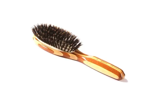 898 Striped Bamboo | Small Oval Hairbrush with Firm Natural Bristles