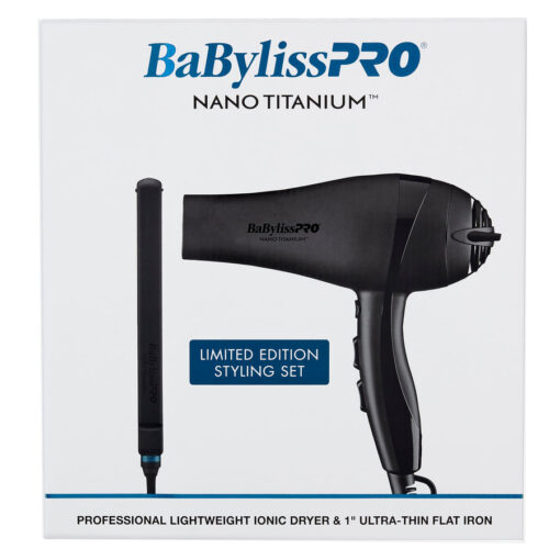 Nano Titanium Ionic Hair Dryer & 1" Ultra-Thin Flat Iron Set - Matte Black