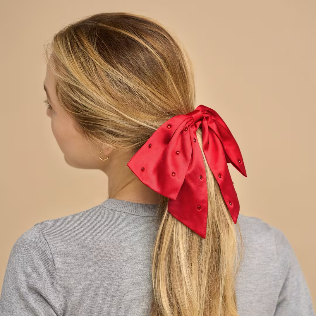 Satin & Rhinestone Bow Scrunchie - Image 2