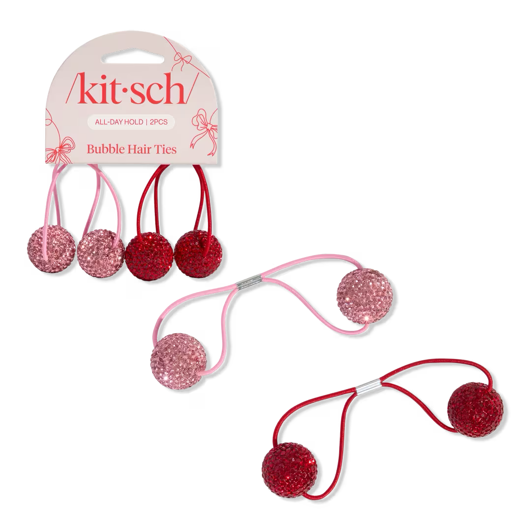 Bubble Hair Tie 2 Piece Set - Red + Pink - Image 5