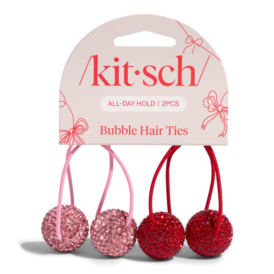 Bubble Hair Tie 2 Piece Set - Red + Pink