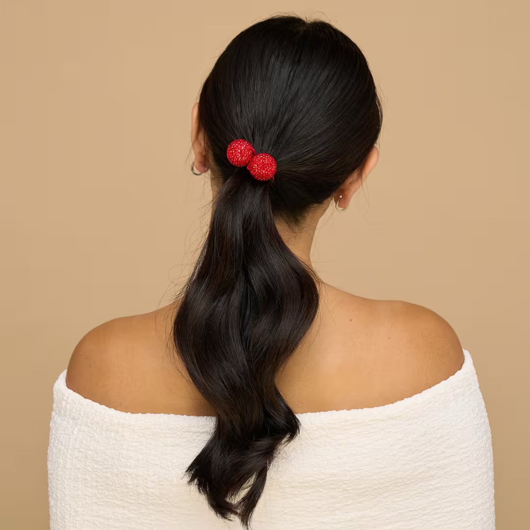 Bubble Hair Tie 2 Piece Set - Red + Pink - Image 3